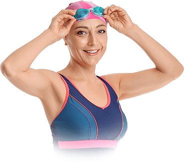 Młoda kobieta, kostium kąpielowy, czepek i okulary do pływania | Lipiforma